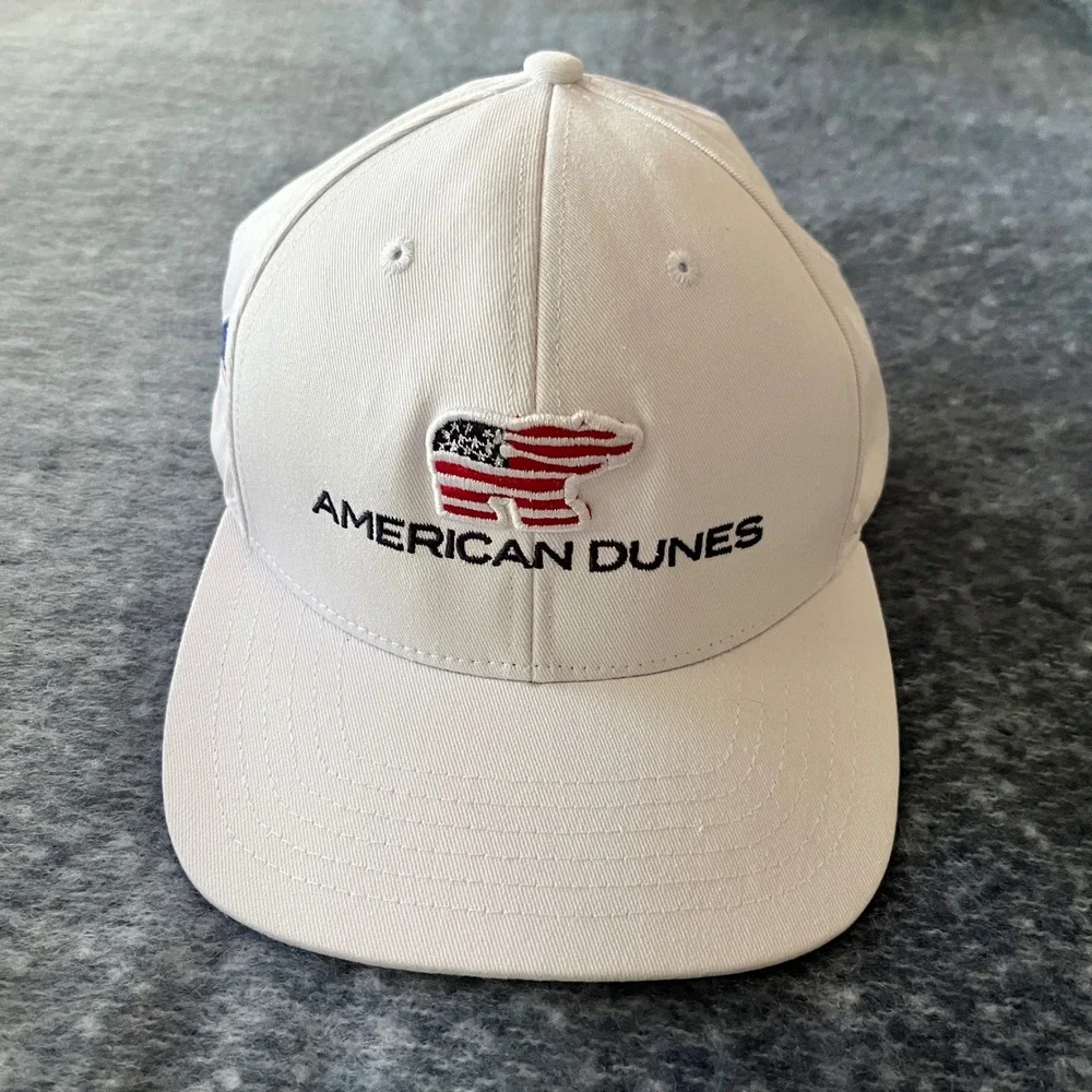American Dunes Hat Men's One Size White American Flag Bear Golf Course Michigan